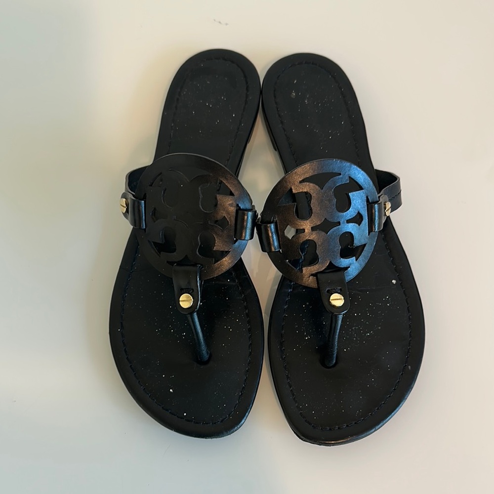 TORY BURCH MILLER SOFT PATENT LEATHER BLACK SANDAL, Size 8